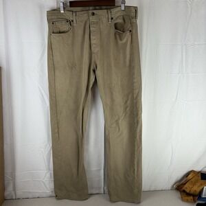 Levis 501 Mens Straight Leg Jeans Size 36x32 Khaki Denim Button Fly